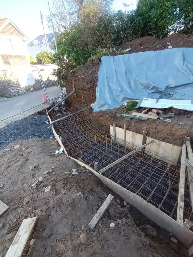 a retaining wall being built