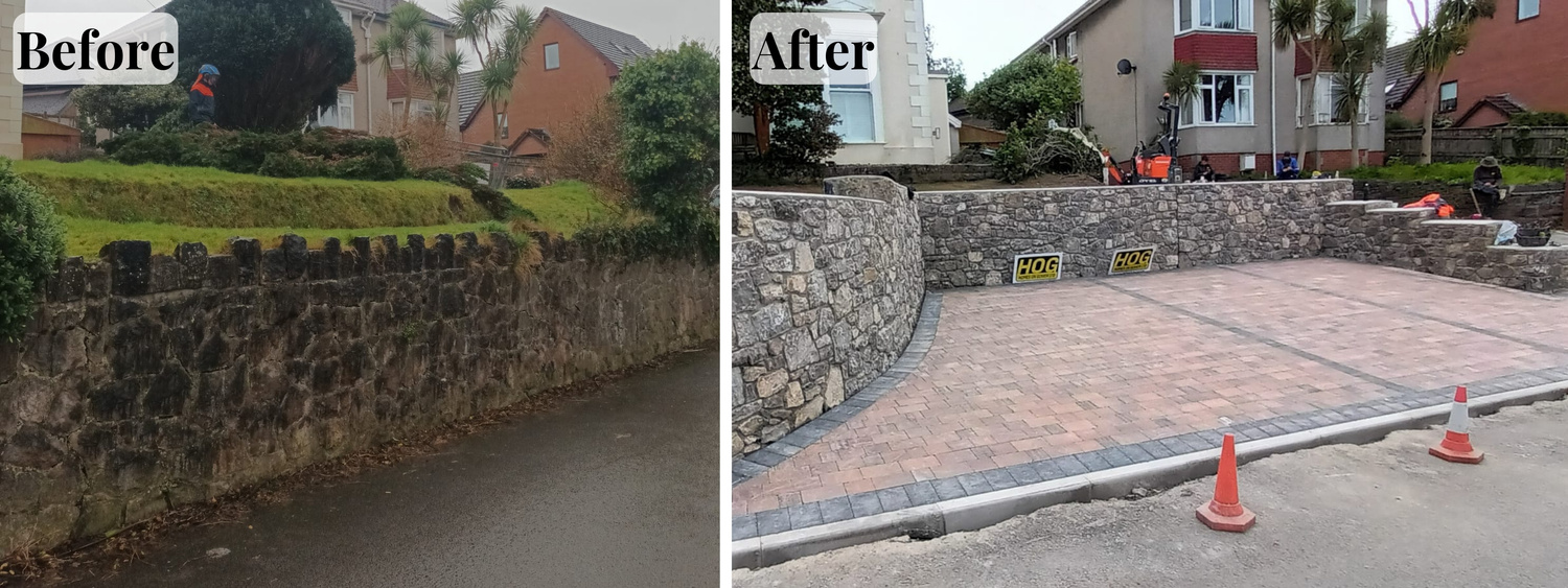 a before and after photo of a driveway