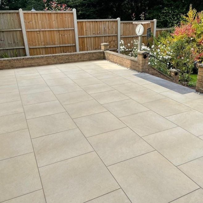 sand coloured porcelain patio