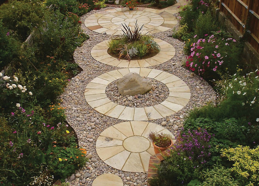 circular patio in garden